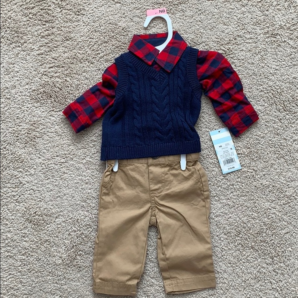NWT NB Boys 3 Piece Flannel, Khakis
